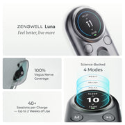 ZenoWell Luna Wearable Vagus Nerve Stimulator for Migraine Relief, Sleep Aid, Anxiety Reduction, 4 Modes, Silver