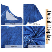 Fantaslook Womens Blouse, Dressy Casual V Neck Pleated Tunic Top, A Blue Floral