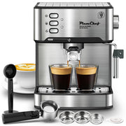 Plum Chef Semi-Automatic Espresso Machine, 20 Bar Italian Pump, Stainless Steel, Milk Frother Steam Wand, 54oz Water Tank