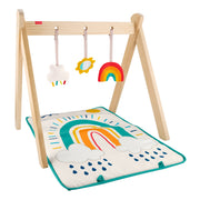 Fisher-Price Wooden Activity Gym with Solid Pine Frame, 3 Sensory Toys, Rainbow Playmat for Newborns JCY38