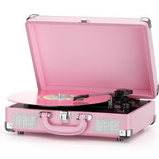 DIGITNOW M417 Turntable Record Player 3 Speeds with Built-in Stereo Speakers  Suitcase Design - Pink