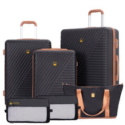 Landisun 6 Piece Hardshell ABS Suitcase Set with TSA Lock, Black