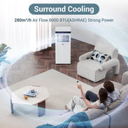 DuraComfort Portable Air Conditioner 8000 BTU, 3-in-1 AC Unit with Dehumidifier and Fan, Remote Control, 24H Timer, for Room up to 200 Sq.Ft