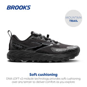 Brooks Cascadia 18 Trail Running Shoes for Men, Adaptable Stability, Black/Blackened Pearl/Grey, Size 8.5, 110426-072