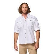 Columbia Mens PFG Bahama II Long Sleeve Fishing Shirt, White, Medium, UPF 30 Sun Protection, Quick-Dry Nylon, Relaxed Fit, 101162