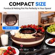 Mailand Electric Fondue Pot Set, Chocolate Melting Pot with Temperature Control, 4-Section Food Tray, Brown