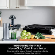 Ninja JC150 NeverClog 150 Watts Cold Press Juicer with 18oz Jug, 30oz Pulp Container, 2-Speed, Compact