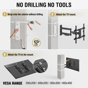 CondoMounts Full Motion Small Pillar TV Mount, No-Drill Strap-On for 32-70 Inch TVs, Holds 80 lbs, Fits 4-12 Inch Round & Square Posts, Silver, CLMTVA1144