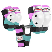 Wipeout Protective Gear Set, 3 Pack with Adjustable Wrist Guards, Knee Pads, Elbow Pads, Shock Absorbing EVA Foam, Pink and Teal
