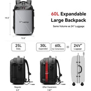 Kabaqoo Vacuum Backpack Travel, 60L Expandable with Built-in Electric Pump, TSA Combination Lock, Water-Resistant Oxford Cloth, Wet Dry Separation, Laptop Compartment