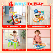 LINXUXIE 3 in 1 Baby Walker Activity Center with Adjustable Handle, Speed Control, Music Panel, Red, Infant 6-12 Months