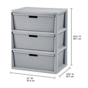 Sterilite Wide 3 Drawer Tower Storage Cart with Removable Plastic Bins, Opaque Weave Design, Easy Assembly, Gray, 4430-6A