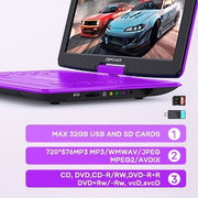 TENKER 17.9 Portable DVD Player, 6 Hours Rechargeable Battery, Purple