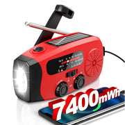 Jazmm Hand Crank Emergency Radio with 7400mWh Power Bank, NOAA AM FM Weather Alert, Solar Charging, LED Flashlight, Compact Portable Design
