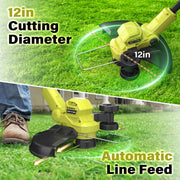 SEYVUM TTMJW 20V Cordless Lawn Care Combo Kit, 12-Inch 2-in-1 String Trimmer and Edger, Electric Leaf Blower with 6 Replacement Spool Lines, Two 4.0Ah Batteries and Fast Charger, Green