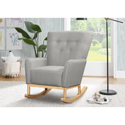 Delta Children Colby Rocking Chair, Mid-Century Modern, French Grey Fabric, Natural Wood Base
