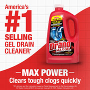 Drano Max Gel Drain Clog Remover, Thick Bleach Formula, Clear Gel, 80 Fl Oz, Fast Acting, Pipe Protection, for Shower and Sink Drains 694772