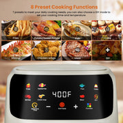 Bluebow 7.5QT Large Air Fryer, 8-in-1 Digital Touchscreen, Visible Cooking Window, 1700W, White