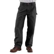 Carhartt Men's Double Front Washed Duck Work Dungaree Pant, Black, Loose Straight Fit, Multiple Tool Pockets, B136