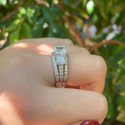 SHELOVES Jewelry BR1187_SS_9 1.9 Carat Three-Stone Princess Cut Cubic Zirconia Wedding Ring Set, Size 9