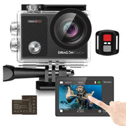 Dragon Touch Vision 3 Pro Action Camera, 16MP, 4K UHD 30FPS, 100ft Waterproof, 2-Inch IPS Touch Screen, Adjustable View Angle, 4X Digital Zoom, Wireless Remote Control