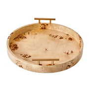 Beautiful 531692WEB Round Burlwood Tabletop Tray with Gold Handles, Taupe, 1.75 in x 15.75 in by Beautiful
