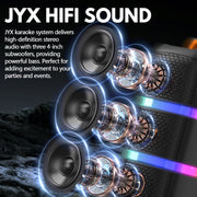 JYX Portable Bluetooth Karaoke Speaker, 40W with 4-Inch Subwoofer, Dual Wireless Microphones, LED Lights, Rechargeable Battery, MS73