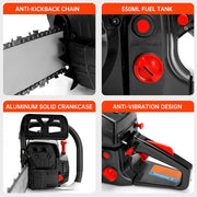 TOPTENG H014-A004 Gasoline Chainsaw with 22 in. Bar 62CC Engine 2-Cycle Gas Powered Chainsaw for Farm/Garden/Ranch/Firewood