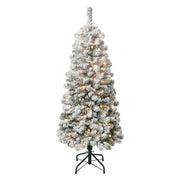 National Tree Company First Traditions 4.5 ft Acacia Medium Flocked Pre-Lit Artificial Christmas Tree with 100 Clear Incandescent Lights, Green, Includes Stand