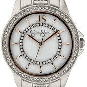 Jessica Simpson Ladies 37mm Silver Tone Crystal Accent Mother of Pearl Dial Bracelet Watch JW0001SL