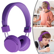 Syenll Kids Over-Ear Headphones, Foldable Wired Earphone with Soft Leather Cushions, 3.5mm Jack, Purple