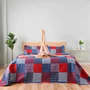 Jessy Home Plaid Patchwork Quilt, Reversible, Red and Blue, Queen Size