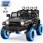 Wisairt 24V Kids Ride On Truck, 4WD Electric Car with Four 200W Motors, Parent Remote Control, LED Lights, Music, 3 Speeds, 2 Seater, Black, XB-1268