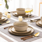 AmorArc Ceramic Dinnerware Set, 12 Pieces, Scratch-Resistant Stoneware Plates and Bowls, Reactive Glaze Cappuccino, Service for 4