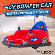 Flybar Kid Trax 6V Bumper Car Ride-On Toy, Red, 360 Spin, LED Lights, Soft Foam Bumpers, Safety Seat Belt