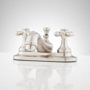 Teapot Centerset Bathroom Faucet - Cross Handles - Overflow - Brushed Nickel