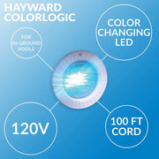 Hayward ColorLogic 4.0 In-Ground LED Pool Light, 120 Volt, Plastic Face Rim, 100 Ft Cord, W3SP0527LED100
