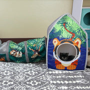 SportPet Designs Kitty City Safari Jungle Cat Play Set, Collapsible 3-Piece Combo with Lion Cube, Tiger Hideout, Safari Tunnel