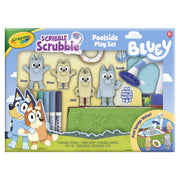 Crayola Scribble Scrubbies Bluey Poolside Playset with 4 Characters, 8 Washable Markers, Scrub Brush, Ages 3+, 740293