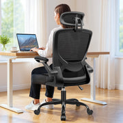 COOLHUT Ergonomic Desk Chair, High Back, Big and Tall Reclining Office Chair, Lumbar Support, Breathable Mesh, Adjustable Flip-Up Armrests, 400 lb Capacity, White, KD-9060H-White
