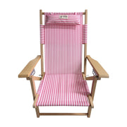 AMMSUN Folding Beach Chair with Wooden Armrests, Pink Stripes, Outdoor Patio Use