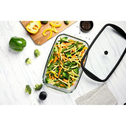 Thyme & Table 9x15 Glass Baking Dish with Tempered Glass Lid, Leaf Pattern, Oven Safe up to 560F, Easy-Grip Handles, Stain-Resistant