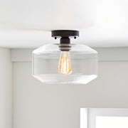 Better Homes & Gardens BHS336179061017  Semi Flush Ceiling Light, Matte Black Finish, Clear Glass Shade, 12 in, Dimmable LED Bulb Included