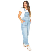 Celebrity Pink Women's Boyfriend Cuffed Denim Overalls, Relaxed Fit, Light Wash, Adjustable Straps