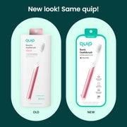 Quip Sonic Toothbrush for Adults, Timed Electric Brush with Soft Bristles, Replaceable Head, Pink Metal Handle, Travel Cover