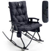EVER ADVANCED Oversized Folding Rocking Camping Chair, Padded Cotton Fabric, Heavy-Duty Steel Frame, Supports 400 lb, Black