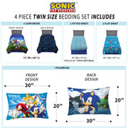 Sonic the Hedgehog Kids Twin Bed in a Bag, Gaming Bedding, Comforter and Sheets, Blue