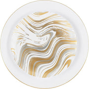 PLASTICPRO Elegant Disposable Plastic Plates Set, Gold and Silver Curve Design, 32 Pack with 16 10-Inch Dinner Plates and 16 7.5-Inch Salad Plates