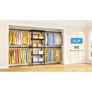 Ulifhome Ulif M2 Wall Mounted Clothes Rack with 4 Expandable Hanger Rods, 5 Metal Shelves, Adjustable Storage Organizer, White