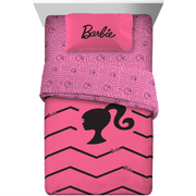 Barbie 7A0277 Kids Twin Bed-in-a-Bag, Comforter and Sheets, Pink Chevron - Mattel